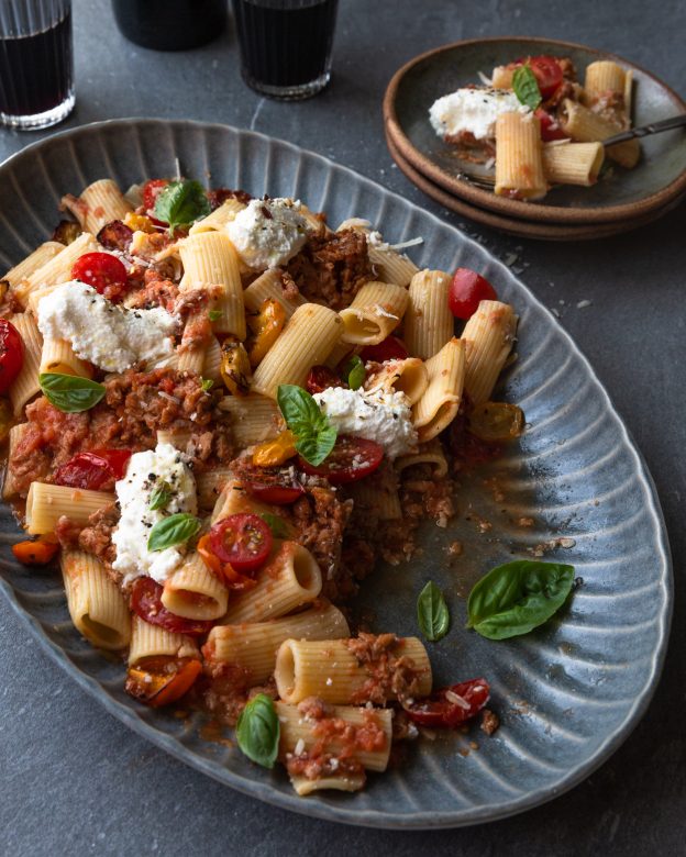 Rigatoni With Spicy Sausage And Roasted Tomatoes - Salt And Serenity